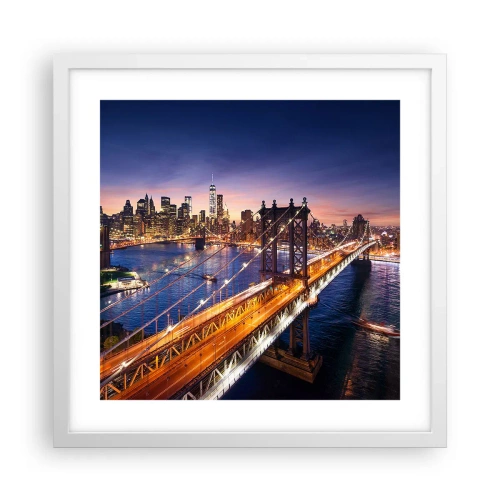 Poster în ramă albă - Pe un pod luminos către inima orașului - 40x40 cm