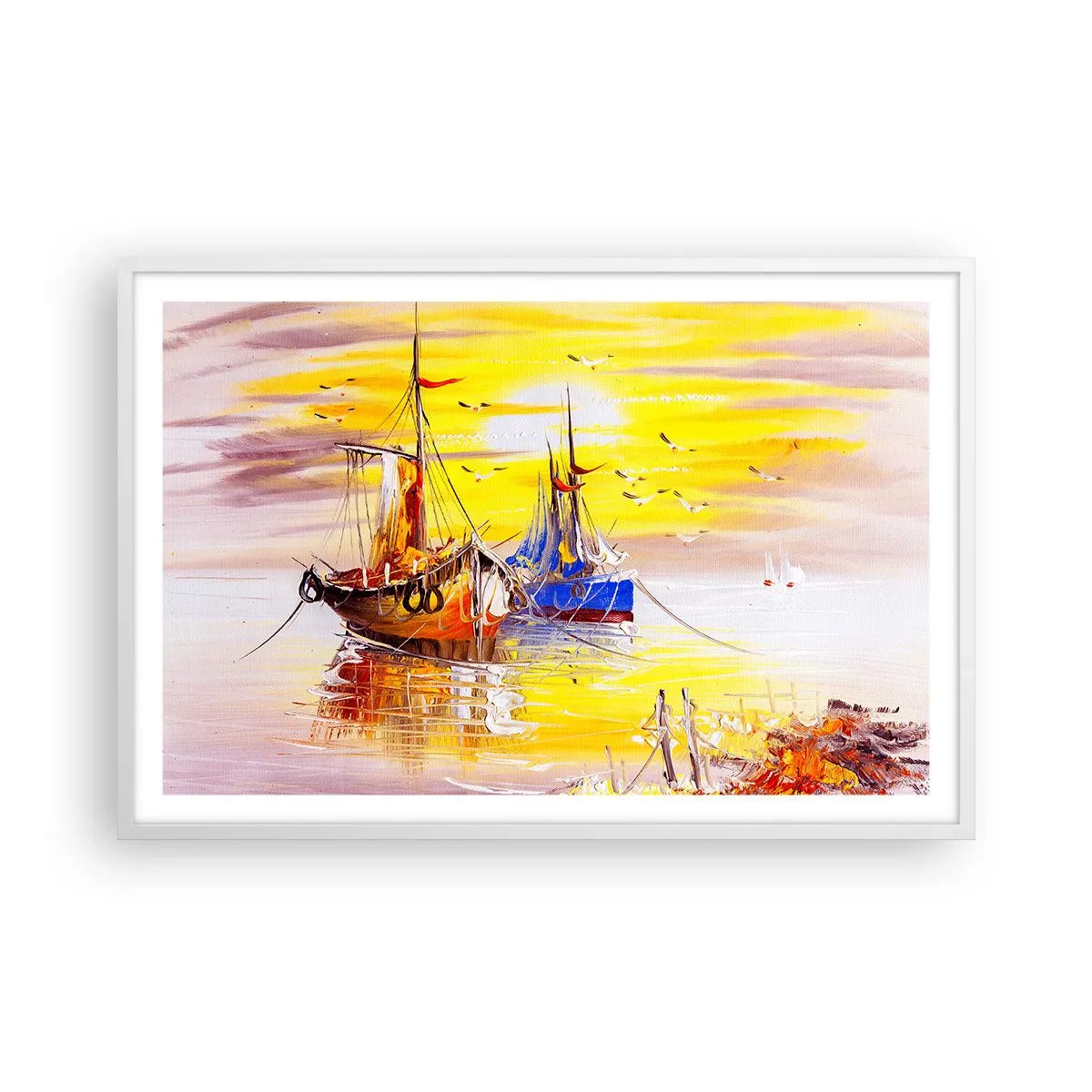 Poster în ramă albă - O binemeritată odihnă în port - 91x61 cm