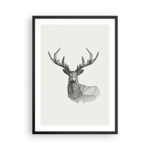Poster în ramă neagră - Siluetă geometrică a unui cerb în stil alb-negru - 50x70cm - Cerb în stil cubist - Decorațiune modernă pentru perete pentru living și dormitor ARTTOR