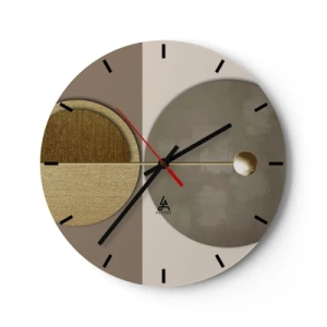 Ceas de perete - Ceas pe sticlă - Forme geometrice aurii și bej pe un fundal contrastant - 30x30cm - Echilibru perfect - Decorațiune modernă pentru perete pentru living, bucătărie și dormitor ARTTOR