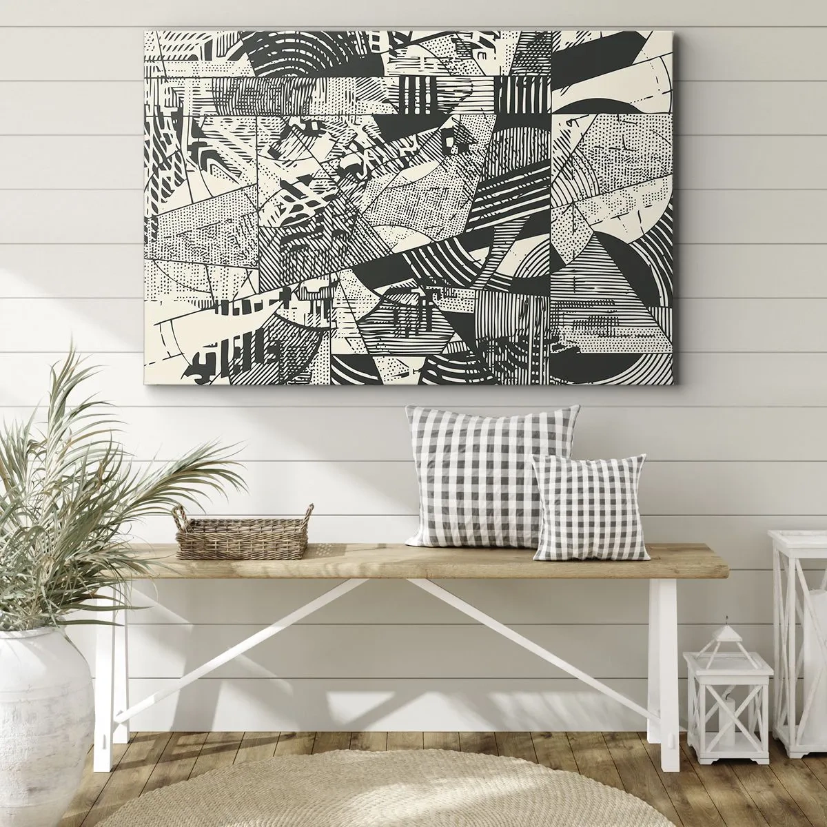 Tablou pe pânză Canvas - Modele geometrice abstracte în nuanțe de verde pe un fundal deschis - 70x50cm - Dinamica de astăzi - Decorațiune modernă pentru perete pentru living și dormitor ARTTOR