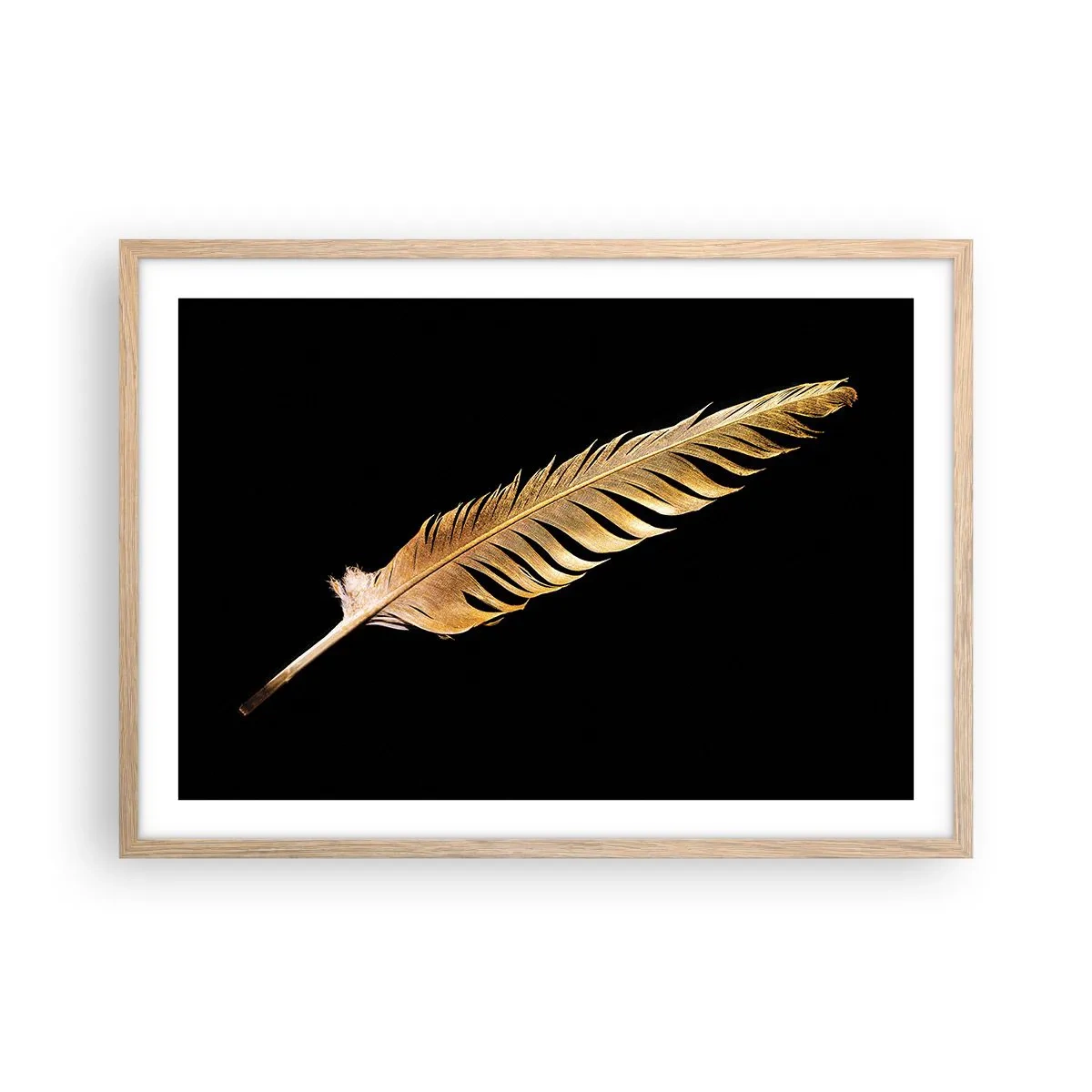 Poster în ramă de stejar deschis - Pană aurie perfectă - 70x50 cm
