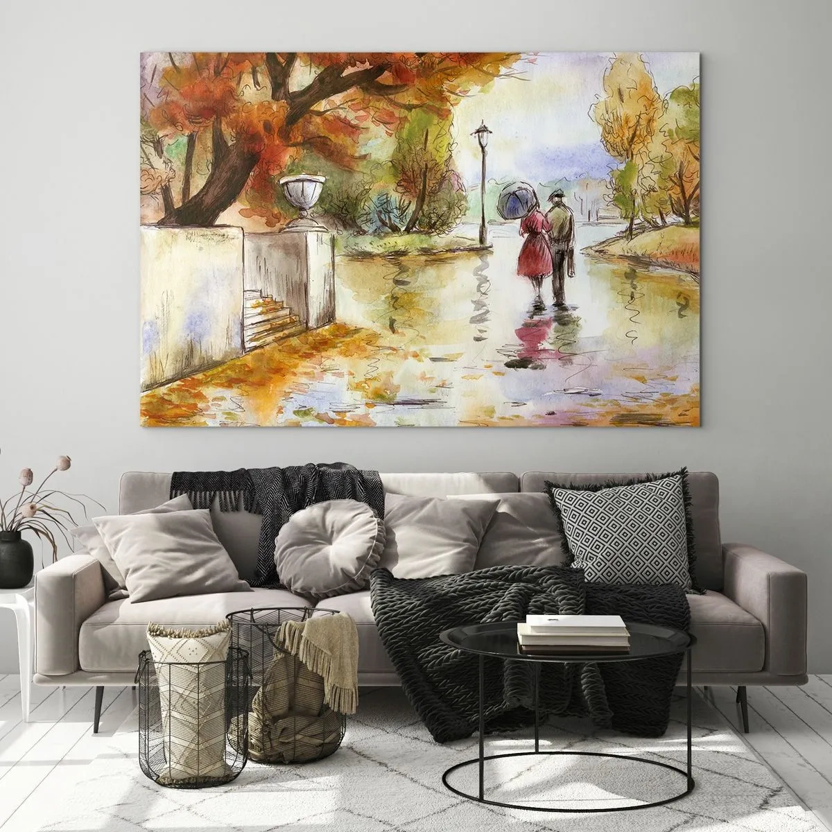 Tablou pe sticlă - Toamnă romantică în parc - 120x80 cm