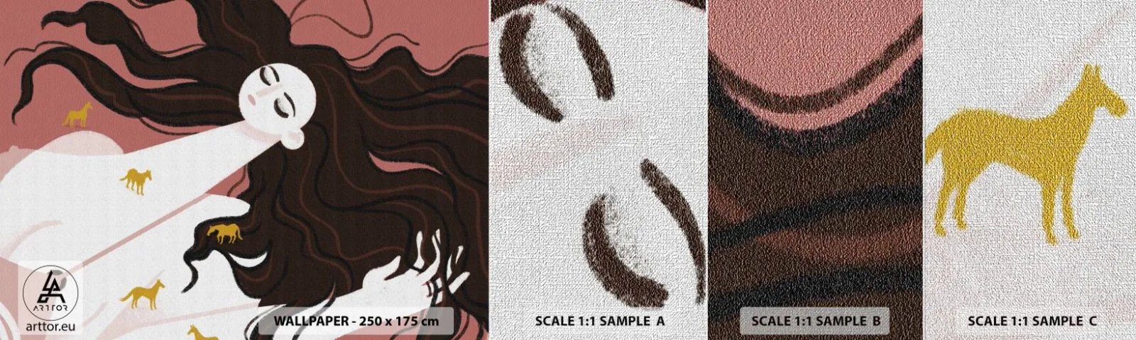 Mostră tapet Premium Canvas - Visul despre calul de aur - Femeie, Portret, Minimalism - 100x30 cm