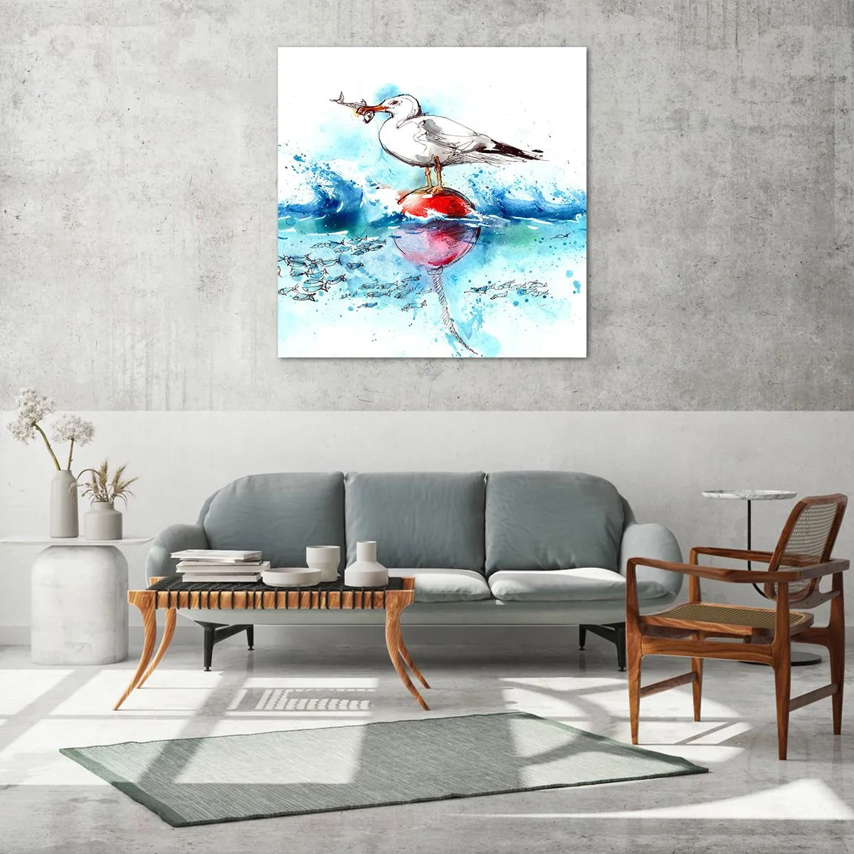 Tablou pe sticlă - Pescuit de succes - 50x50 cm
