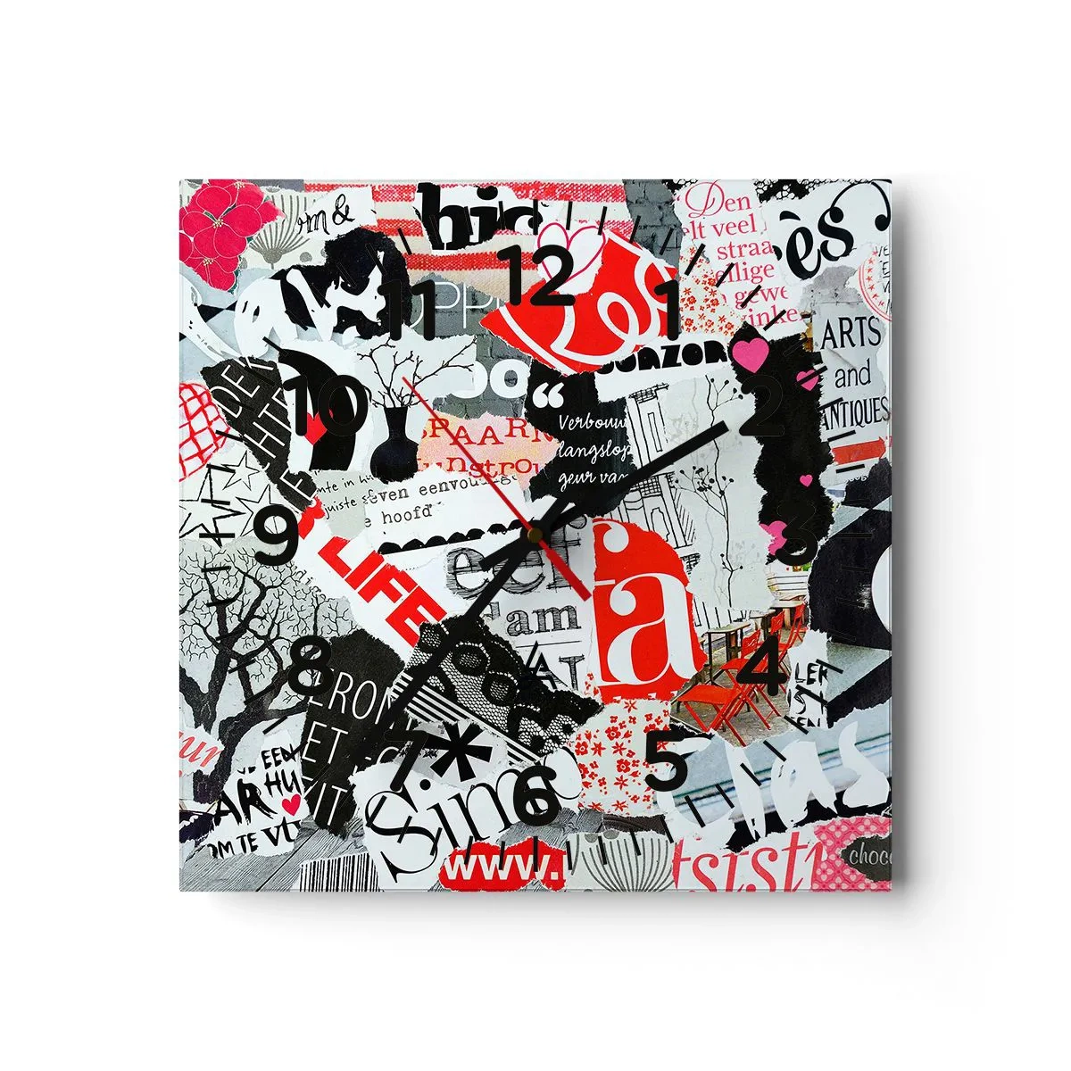 Ceas de perete - Ceas pe sticlă - Colaj de hipsteri - 30x30 cm