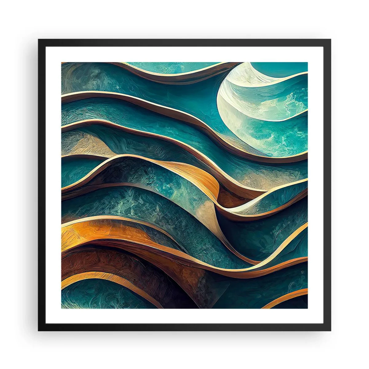 Poster în ramă neagră - Meandre de albastru - 60x60 cm