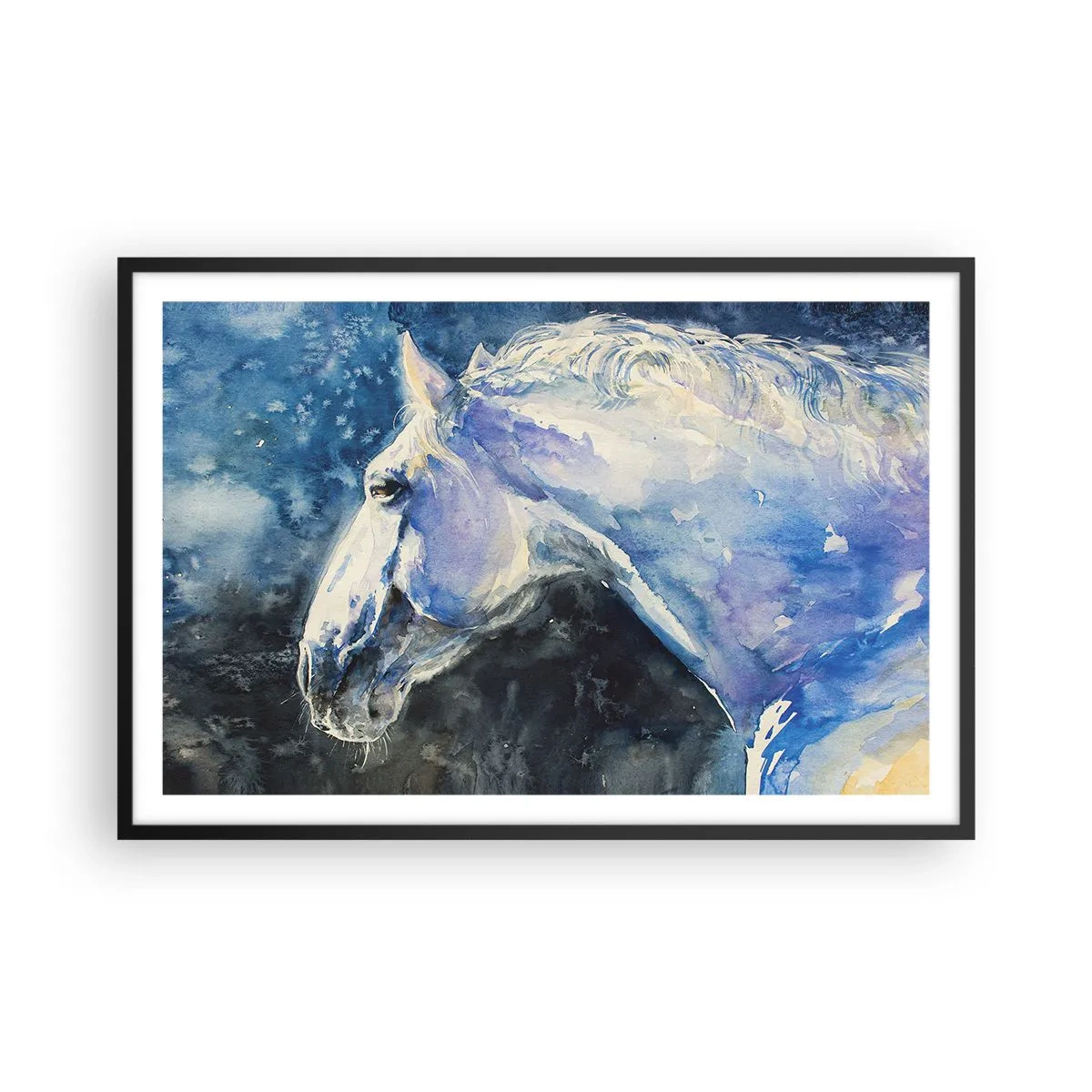 Poster în ramă neagră - Portret într-o strălucire albastră - 91x61 cm