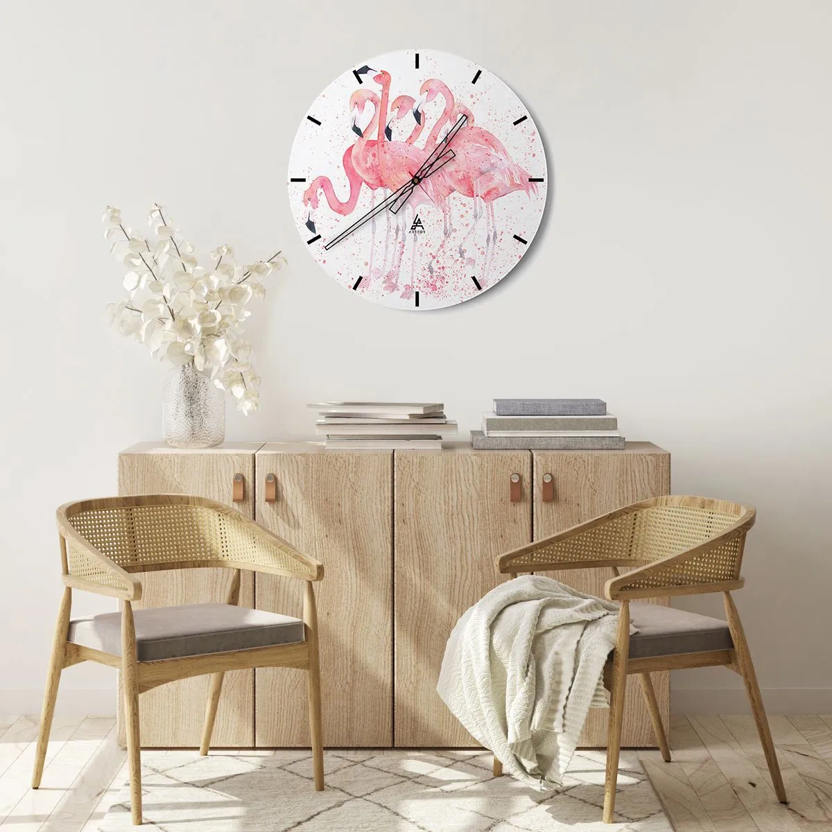 Ceas de perete - Ceas pe sticlă - Un grup de flamingo roz într-un stil artistic de acuarelă. - 30x30cm - Ansamblul roz - Decorațiune modernă pentru perete pentru living, bucătărie și dormitor ARTTOR