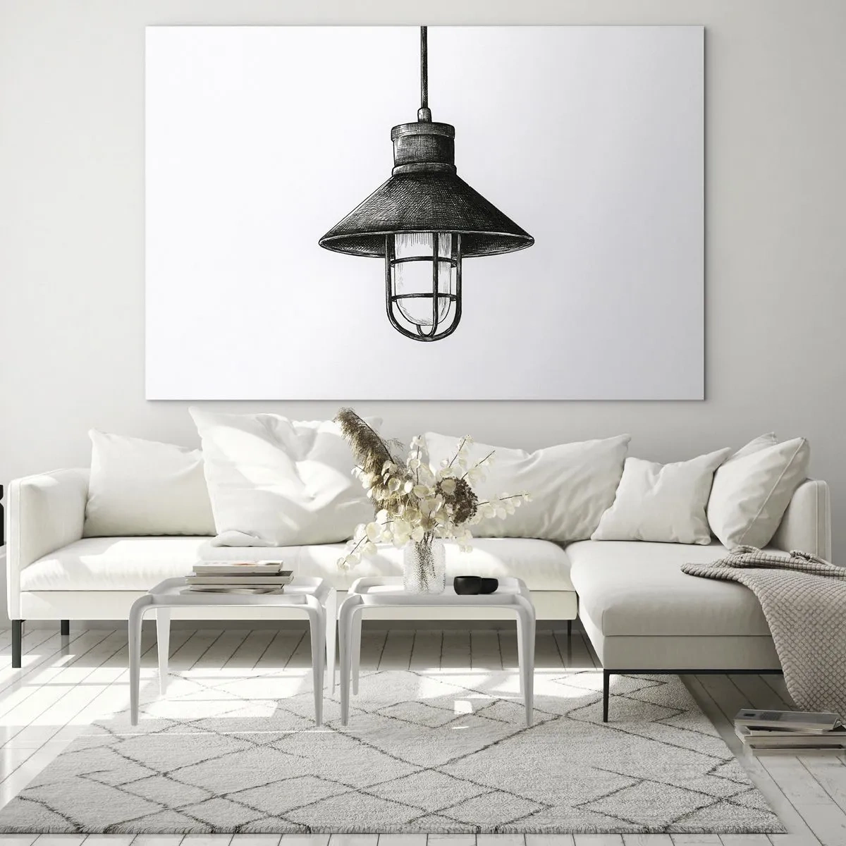 Tablou pe sticlă - Lampă suspendată neagră în stil industrial - 70x50cm - Cu mulți ani în urmă... - Decorațiune modernă pentru perete pentru living și dormitor ARTTOR
