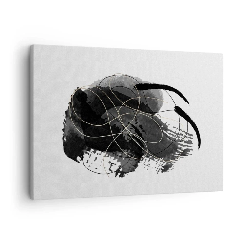 Tablou pe pânză Canvas - Abstracție în negru și auriu pe fundal alb - 70x50cm - Provenit din negru - Decorațiune modernă pentru perete pentru living și dormitor ARTTOR