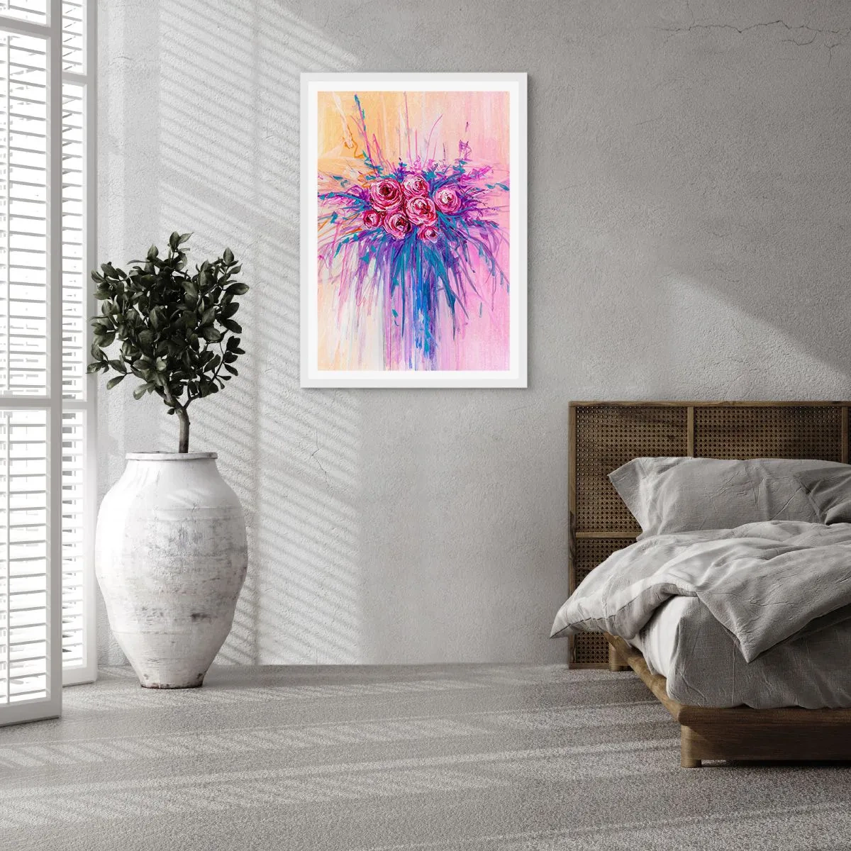 Poster în ramă albă - Fântână de trandafiri - 61x91 cm