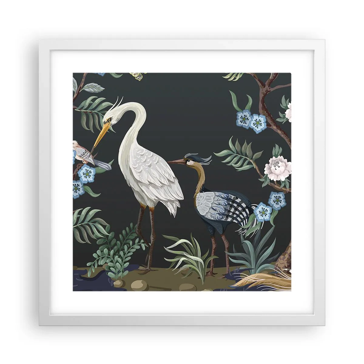 Poster în ramă albă - Parada păsărilor - 40x40 cm