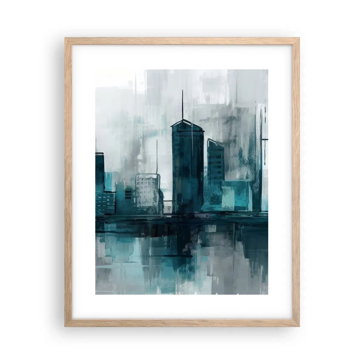 Poster în ramă de stejar deschis - Un oraș de culoarea ploii - 40x50 cm