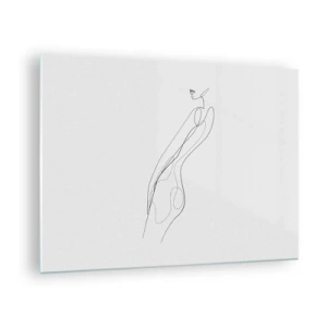 Tablou pe sticlă - O linie minimalistă care înfățișează o siluetă feminină - 70x50cm - Abia o promisiune - Decorațiune modernă pentru perete pentru living și dormitor ARTTOR