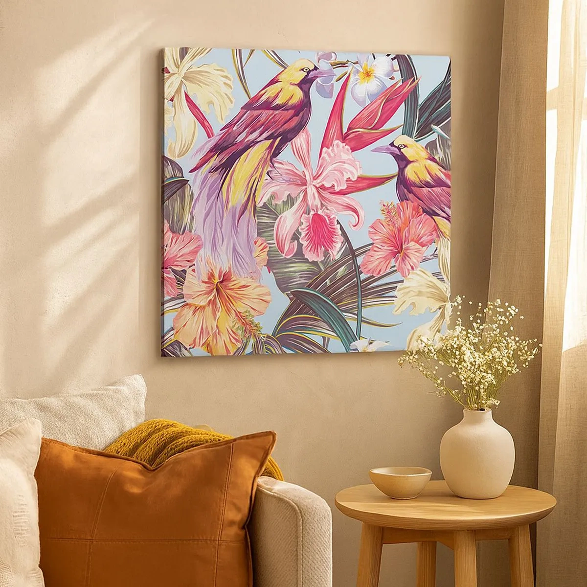 Tablou pe pânză - Petale și pene - 30x30 cm