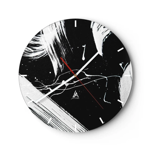 Ceas de perete - Ceas pe sticlă - Abstracție alb-negru cu tușe dinamice de vopsea - 30x30cm - Abisul întunericului - Decorațiune modernă pentru perete pentru living, bucătărie și dormitor ARTTOR