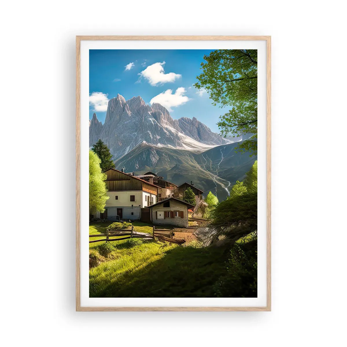Poster în ramă de stejar deschis - Idilă alpină - 70x100 cm
