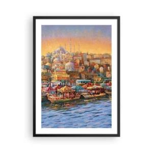 Poster în ramă neagră - Un peisaj urban colorat cu moschei pe malul apei - 50x70cm - O poveste din Istanbul - Decorațiune modernă pentru perete pentru living și dormitor ARTTOR