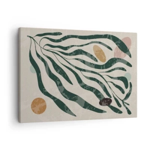 Tablou pe pânză Canvas - Linii și forme organice în verde și bej - 70x50cm - În mijlocul vegetației - Decorațiune modernă pentru perete pentru living și dormitor ARTTOR