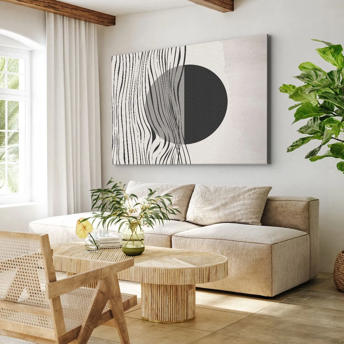 Tablou pe pânză Canvas - Linii abstracte și forme geometrice în culori estompate - 70x50cm - Semicompunere - Decorațiune modernă pentru perete pentru living și dormitor ARTTOR