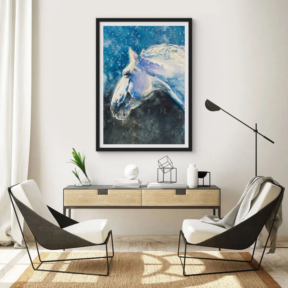 Poster în ramă neagră - Portret într-o strălucire albastră - 70x100 cm