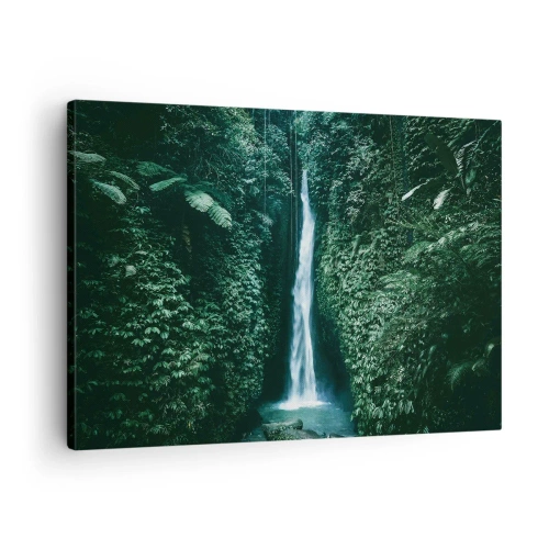 Tablou pe pânză Canvas - O cascadă înconjurată de vegetație tropicală densă - 70x50cm - Băi tropicale - Decorațiune modernă pentru perete pentru living și dormitor ARTTOR