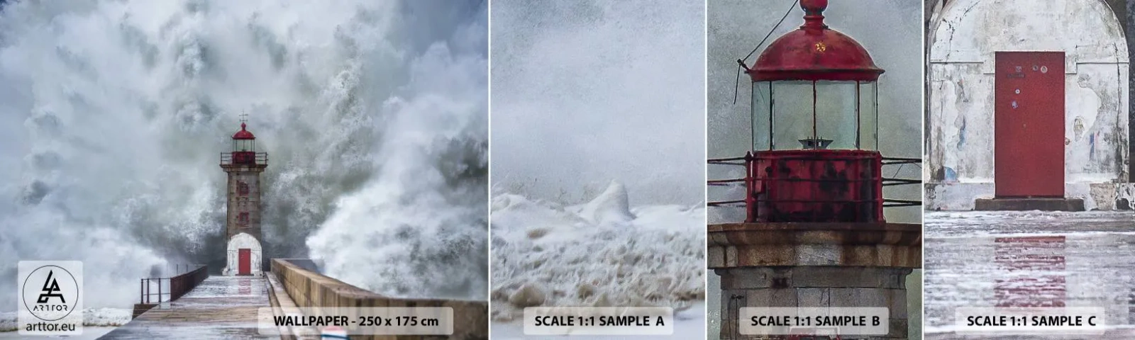 Mostră tapet autocolant Deluxe Sticker - Zgomotul apelor, sunetul vântului - Far, Peisaj, Ocean - 100x30 cm