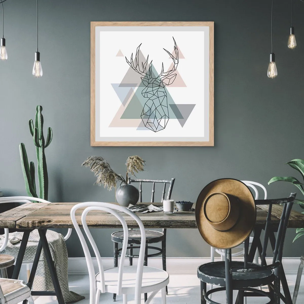 Poster în ramă de stejar deschis - Într-o pădure geometrică - 30x30 cm