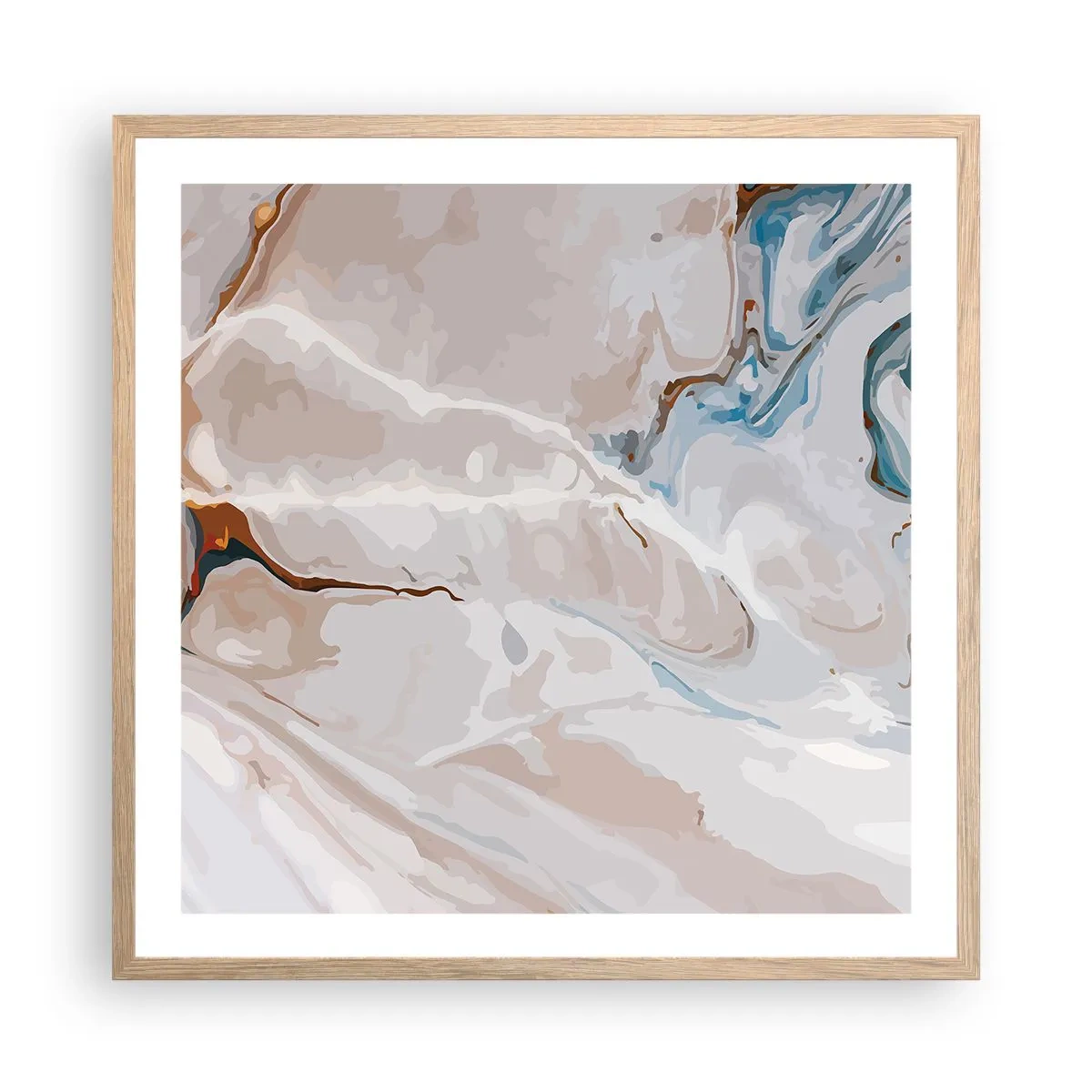 Poster în ramă de stejar deschis - Meandre albastre sub alb - 60x60 cm