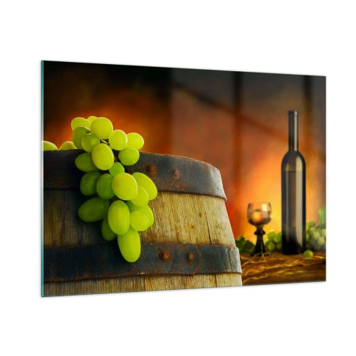 Tablou pe sticlă - Natură moartă cu o sticlă de vin și un ciorchine de struguri - 100x70 cm