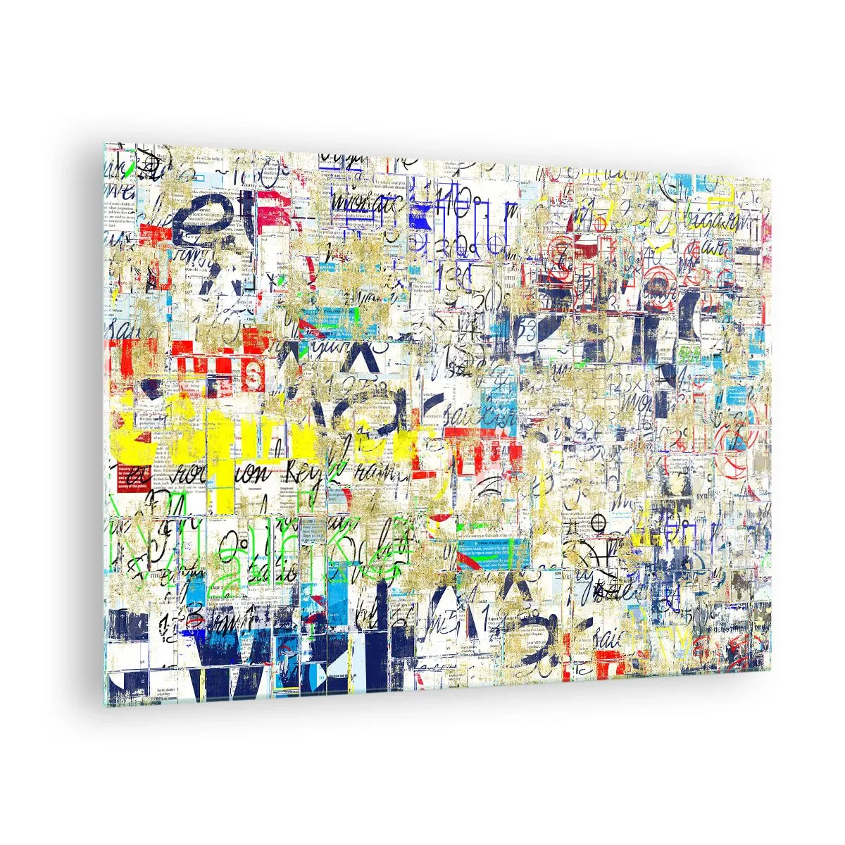 Tablou pe sticlă - O compoziție abstractă cu un amestec de culori și inscripții. - 70x50cm - Pur și simplu plăcut pentru ochi - Decorațiune modernă pentru perete pentru living și dormitor ARTTOR