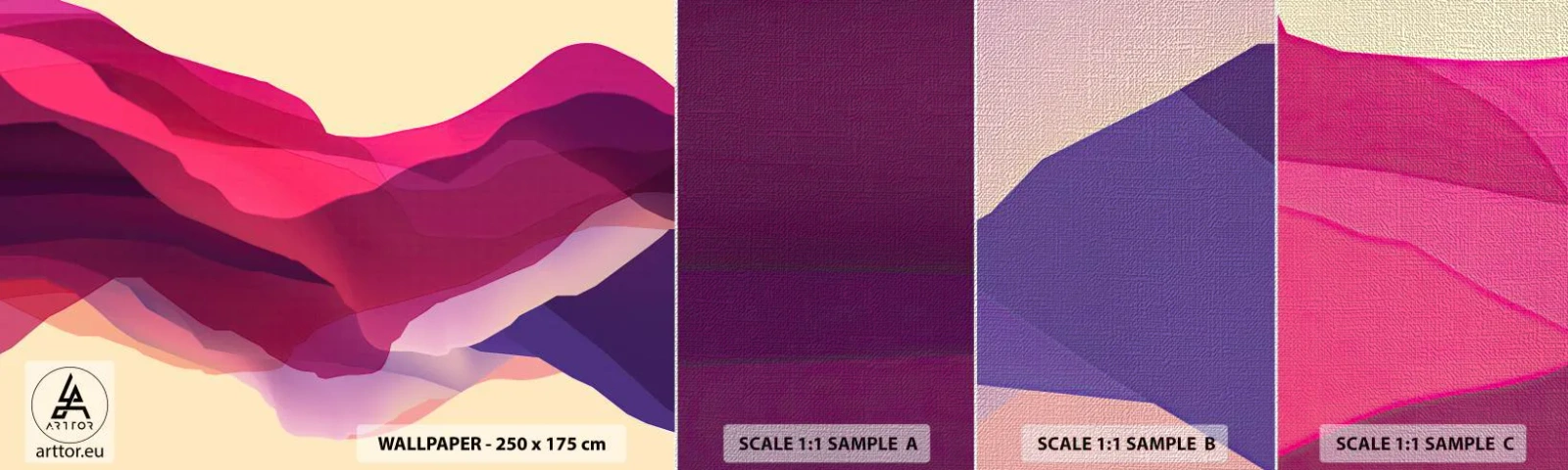 Mostră tapet Premium Canvas - Valuri de violet - Abstracția, Bucată, Artă Modernă - 100x30 cm