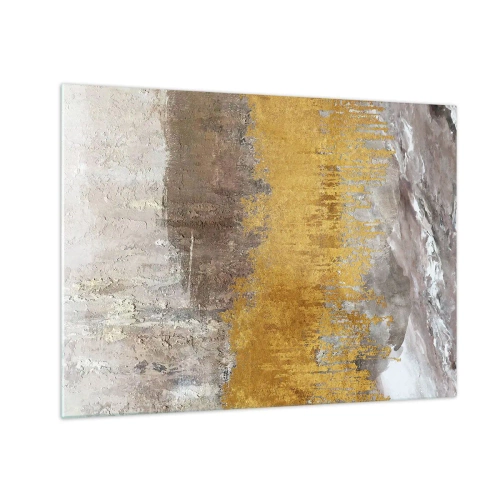 Tablou pe sticlă - Structurile aurii și pământii creează o abstracție dinamică - 70x50cm - O suflare de aur - Decorațiune modernă pentru perete pentru living și dormitor ARTTOR