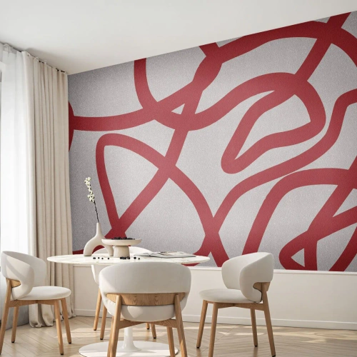 Tapet Premium Sand - Roșu pe alb - Minimalism, Bucată, Linii - 100x70 cm