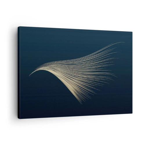 Tablou pe pânză Canvas - O linie delicată asemănătoare unei pene pe un fundal bleumarin - 70x50cm - Ca părul unui înger - Decorațiune modernă pentru perete pentru living și dormitor ARTTOR