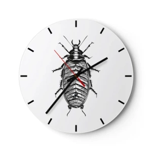 Ceas de perete - Ceas pe sticlă - O grafică a unei insecte în stilul unei gravuri pe fundal alb - 30x30cm - Ce specimen! - Decorațiune modernă pentru perete pentru living, bucătărie și dormitor ARTTOR
