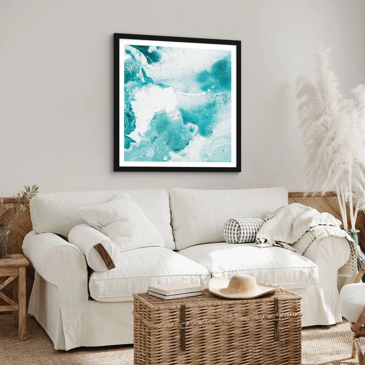 Poster în ramă neagră - Câmpii inundabile de albastru - 30x30 cm