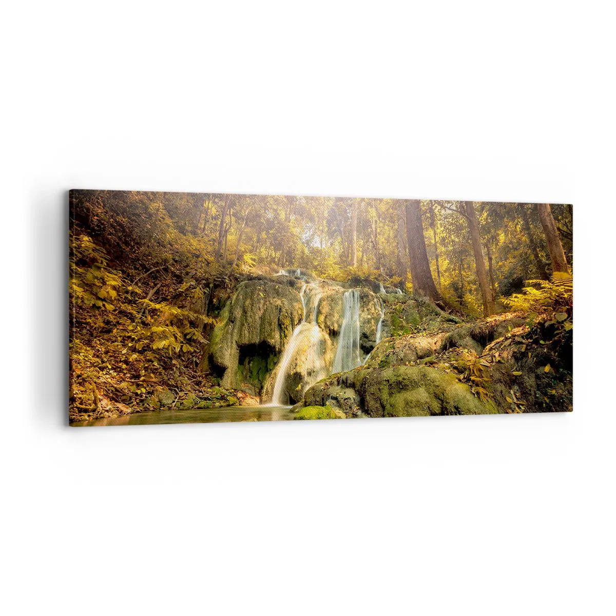 Tablou pe pânză - Cascada de pădure în verde - 120x50 cm