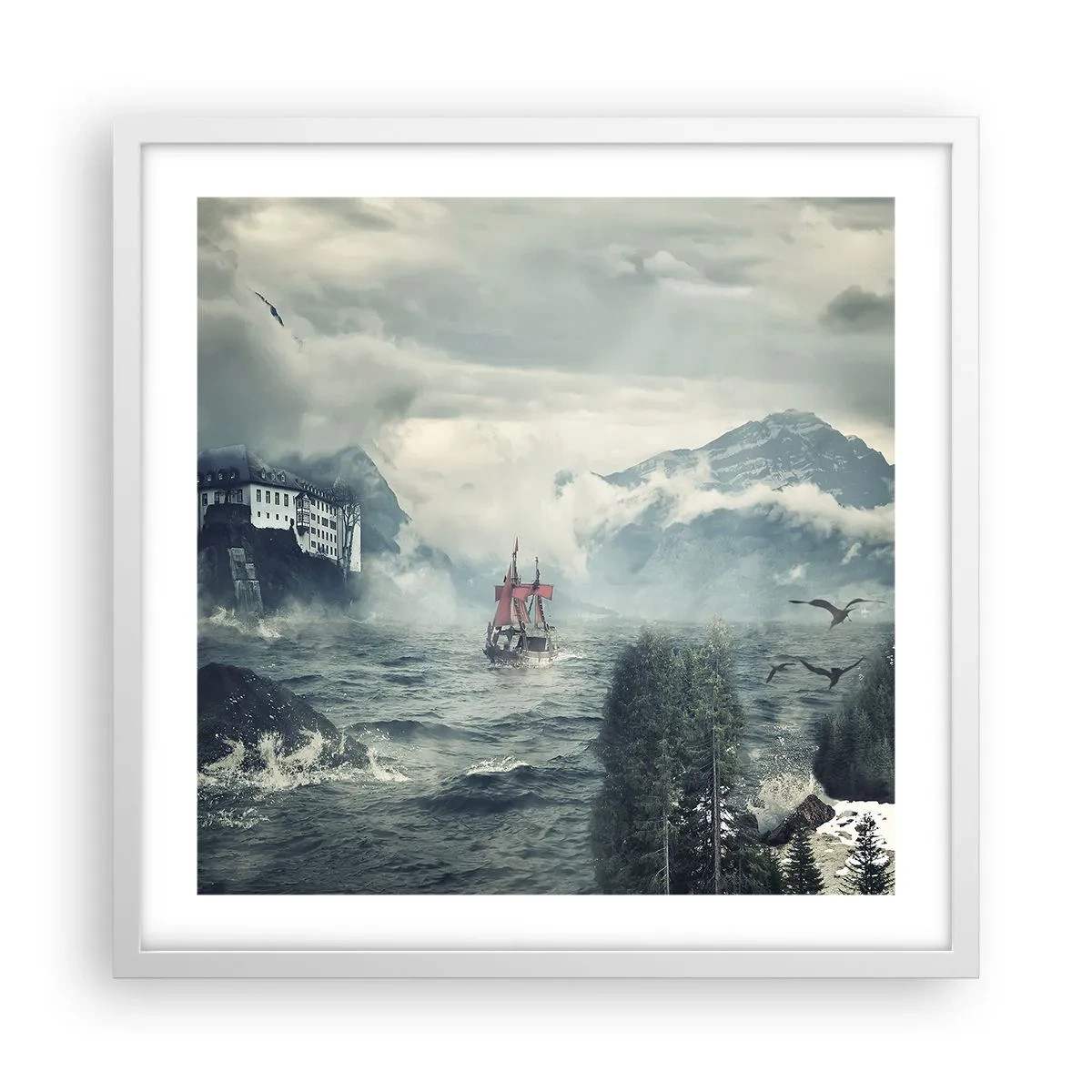 Poster în ramă albă - Pe ape magice - 50x50 cm