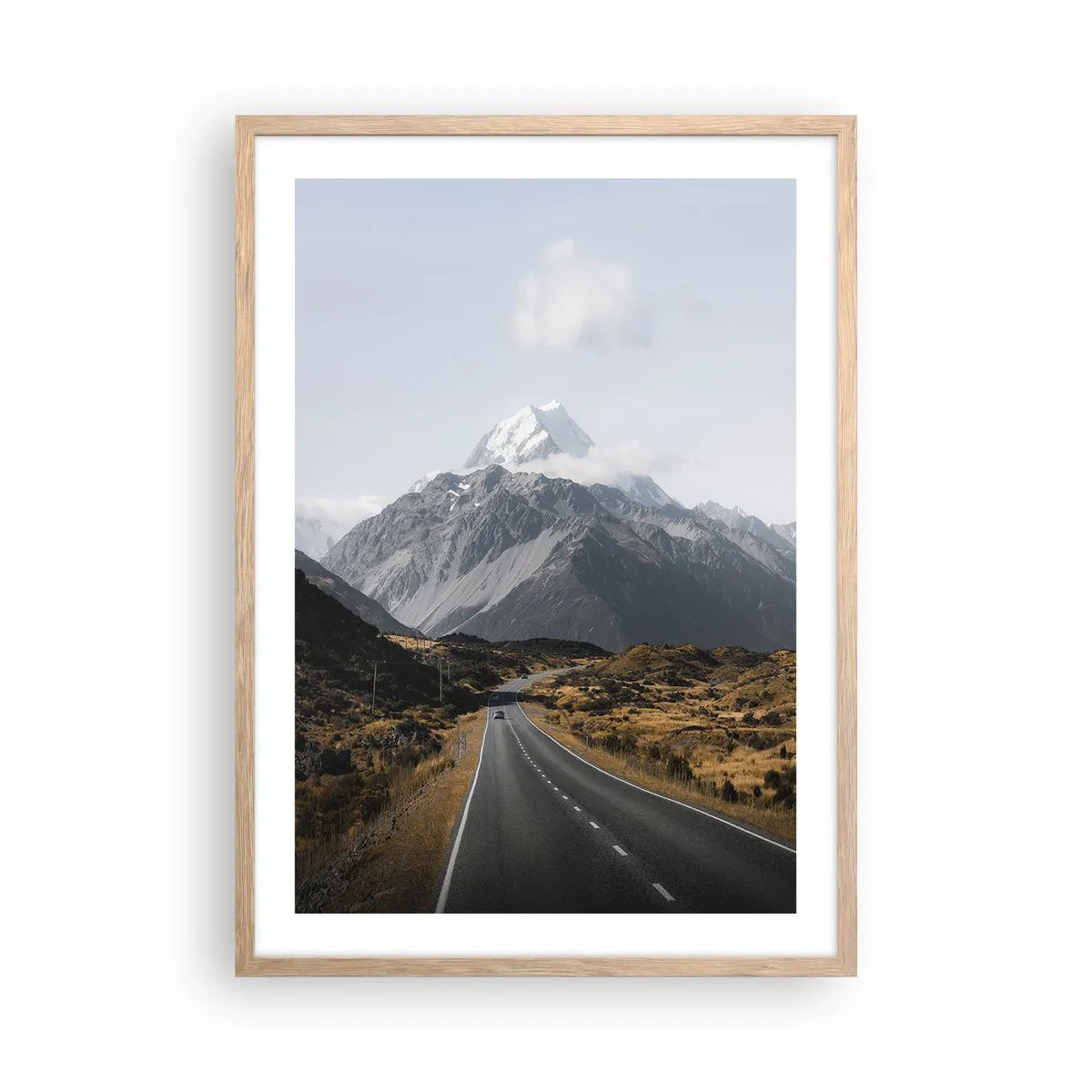 Poster în ramă de stejar deschis - Drumul spre inima munților - 50x70 cm