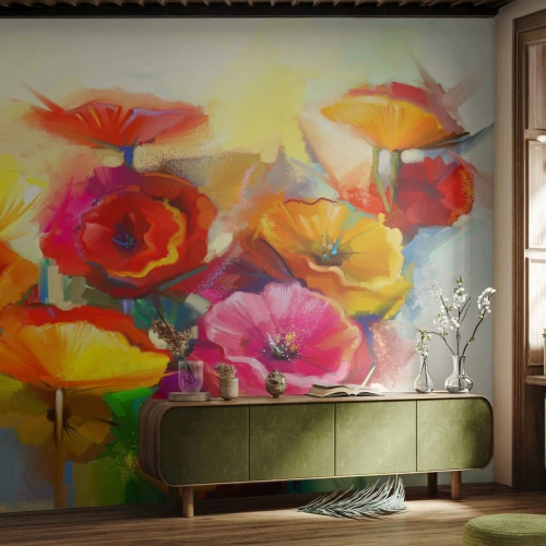 Tapet Premium Canvas - Nu numai roșu - Flori, macii, Grădină - 400x280 cm