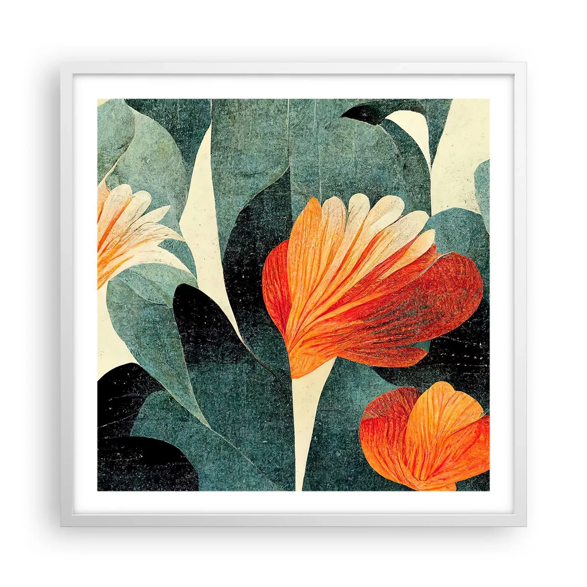 Poster în ramă albă - Căldura de la tropice și răcoarea verdeței - 60x60 cm