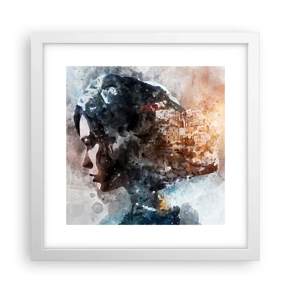 Poster în ramă albă - Povestea unei fete cu un oraș în fundal - 30x30 cm