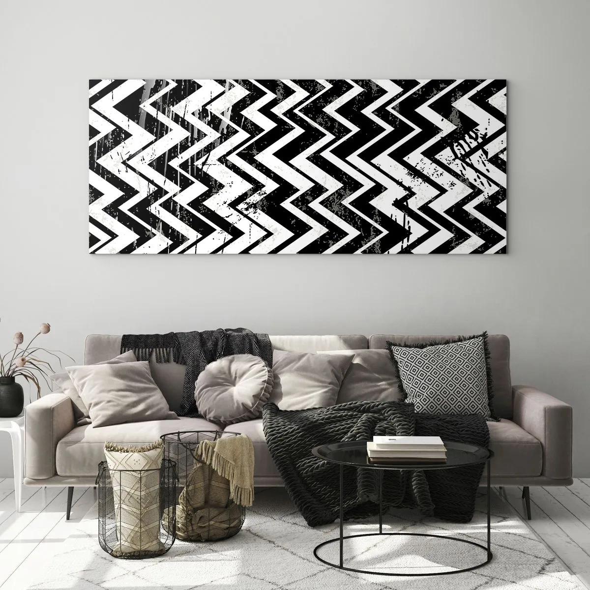 Tablou pe sticlă - Zig-alb, zag-negru - 120x50 cm