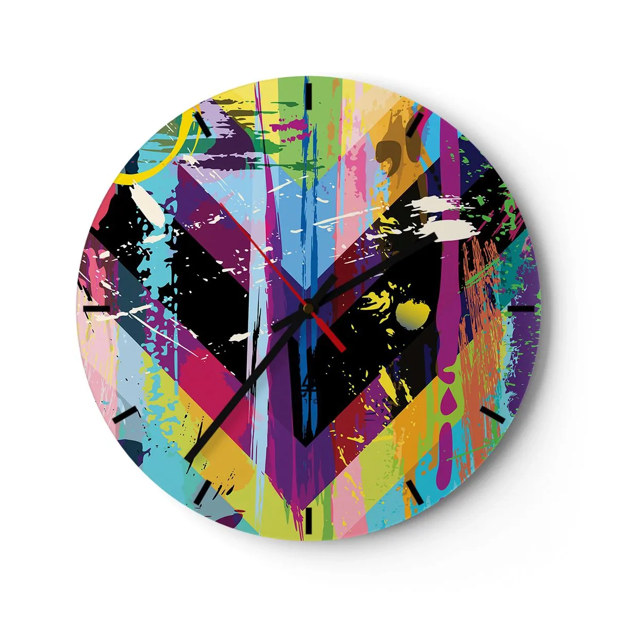 Ceas de perete - Ceas pe sticlă - Cadran de ceas cu motiv geometric în formă de inimă, în stil multicolor - 30x30cm - De sus în jos - Decorațiune modernă pentru perete pentru living, bucătărie și dormitor ARTTOR