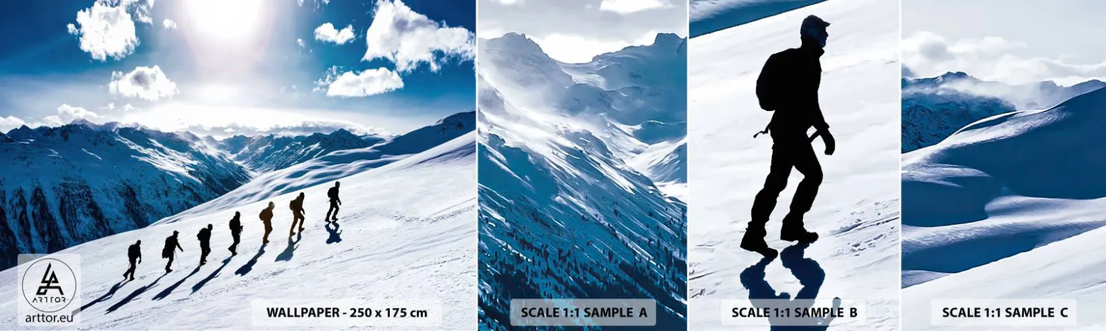 Mostră tapet autocolant Deluxe Sticker - Echipa câștigătoare - Drumeție pe munte, Peisaj, Alpi - 100x30 cm