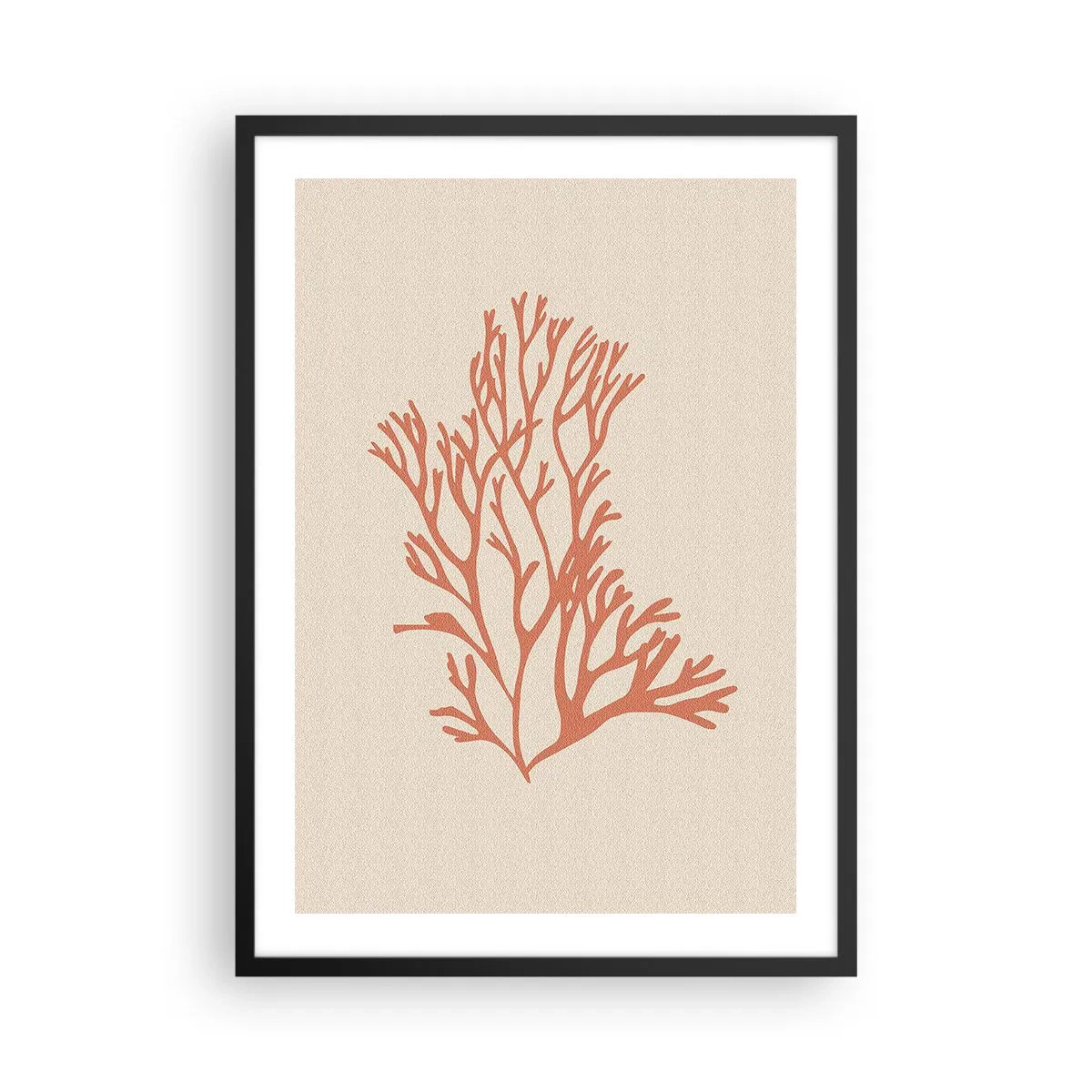 Poster în ramă neagră - O ilustrație delicată a coralului pe un fundal deschis - 50x70cm - Coral filigranat - Decorațiune modernă pentru perete pentru living și dormitor ARTTOR