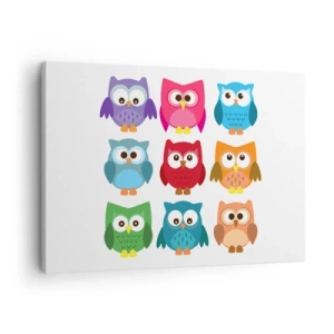 Tablou pe pânză Canvas - Ilustrații colorate cu bufnițe într-un stil copilăresc - 70x50cm - Diferențele pot fi amuzante - Decorațiune modernă pentru perete pentru living și dormitor ARTTOR