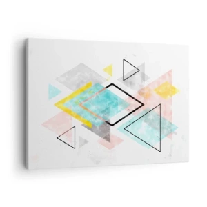 Tablou pe pânză Canvas - Modele geometrice colorate pe fundal alb - 70x50cm - Joc geometric - Decorațiune modernă pentru perete pentru living și dormitor ARTTOR